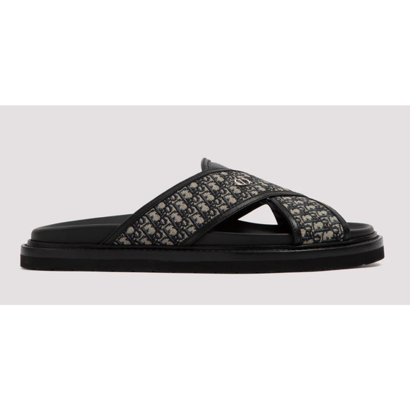 Dior Mens Aqua Sandal Beige Black Blue Oblique Jacquard Logo Slide Slip On 42 9 - Picture 3 of 16